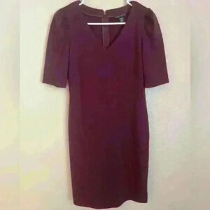 Banana Republic Dress Maroon Burgundy Wine Sleeves Stretch V Neck Petite
